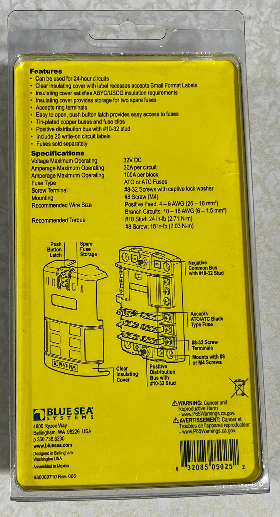 Blue Sea 5025 ST Blade Fuse Block W/Cover - 6 Circuit W/Negative Bus