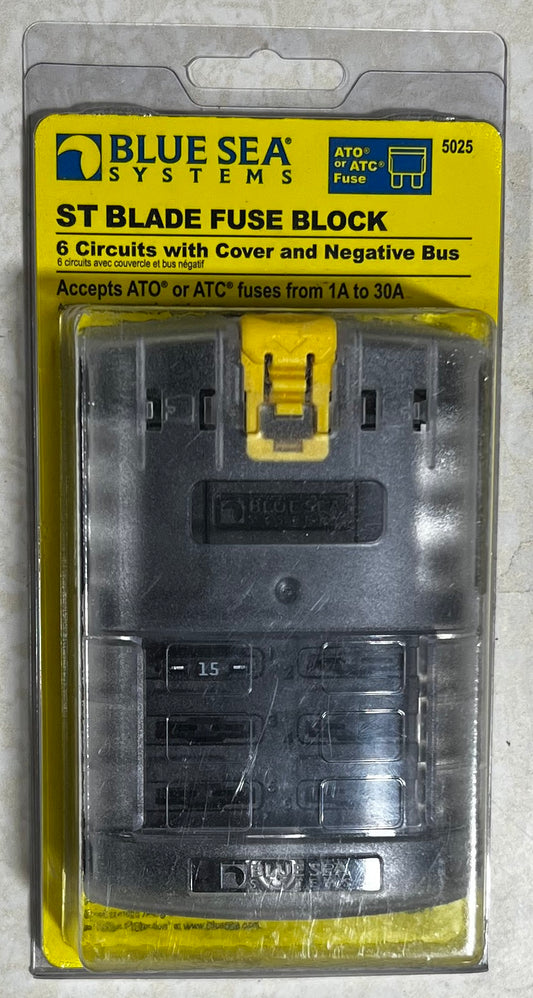 Blue Sea 5025 ST Blade Fuse Block W/Cover - 6 Circuit W/Negative Bus